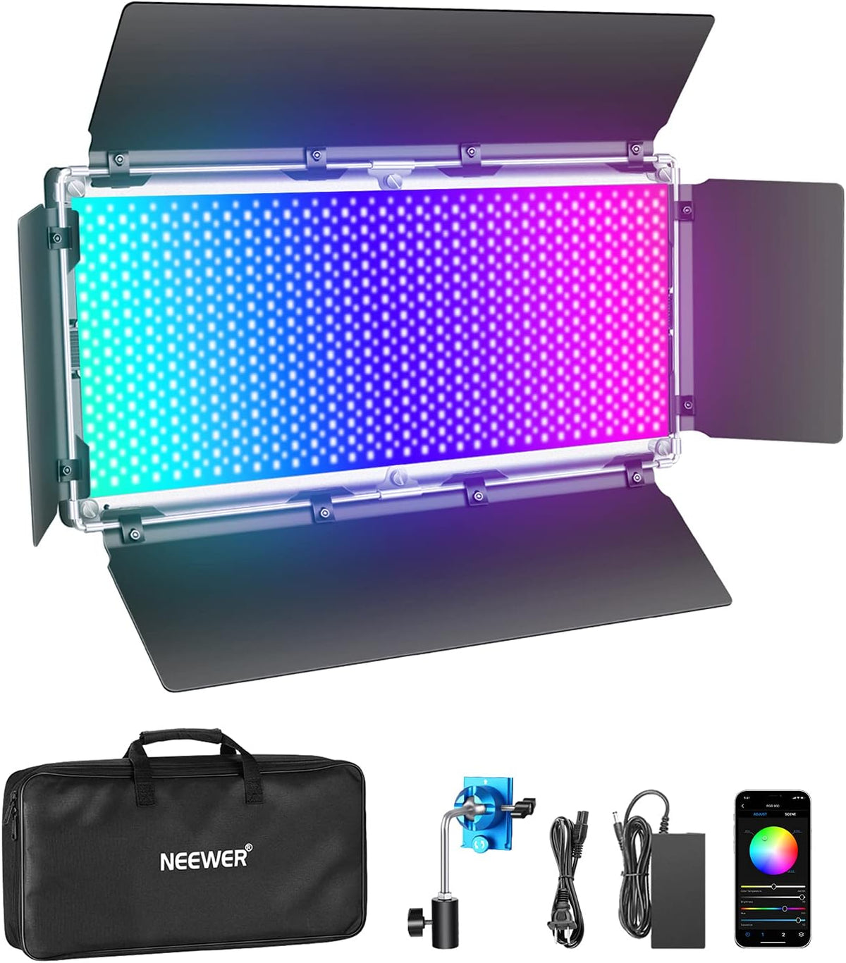 960 RGB LED Light with LCD Screen and Barndoor F62182