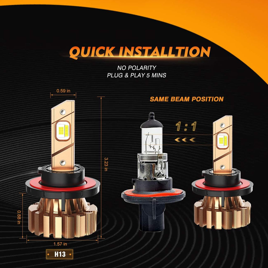 9008 H13 LED Bulbs Kit, High Low Beam Replacement, 12000 Lumen 6500K Cool White, Pack of 2 P77547