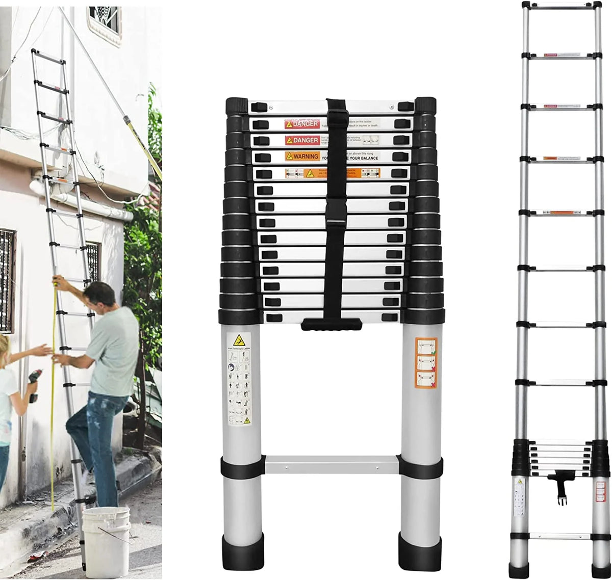 Telescoping Ladder 14FT Aluminum Folding Ladder 330lb Capacity J23904