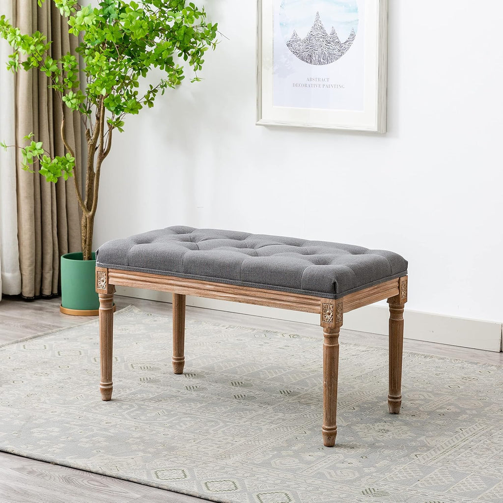 Rectangular Tufted Ottoman Bench Seat with Birch Frame and Rubber Wood Legs Z1006