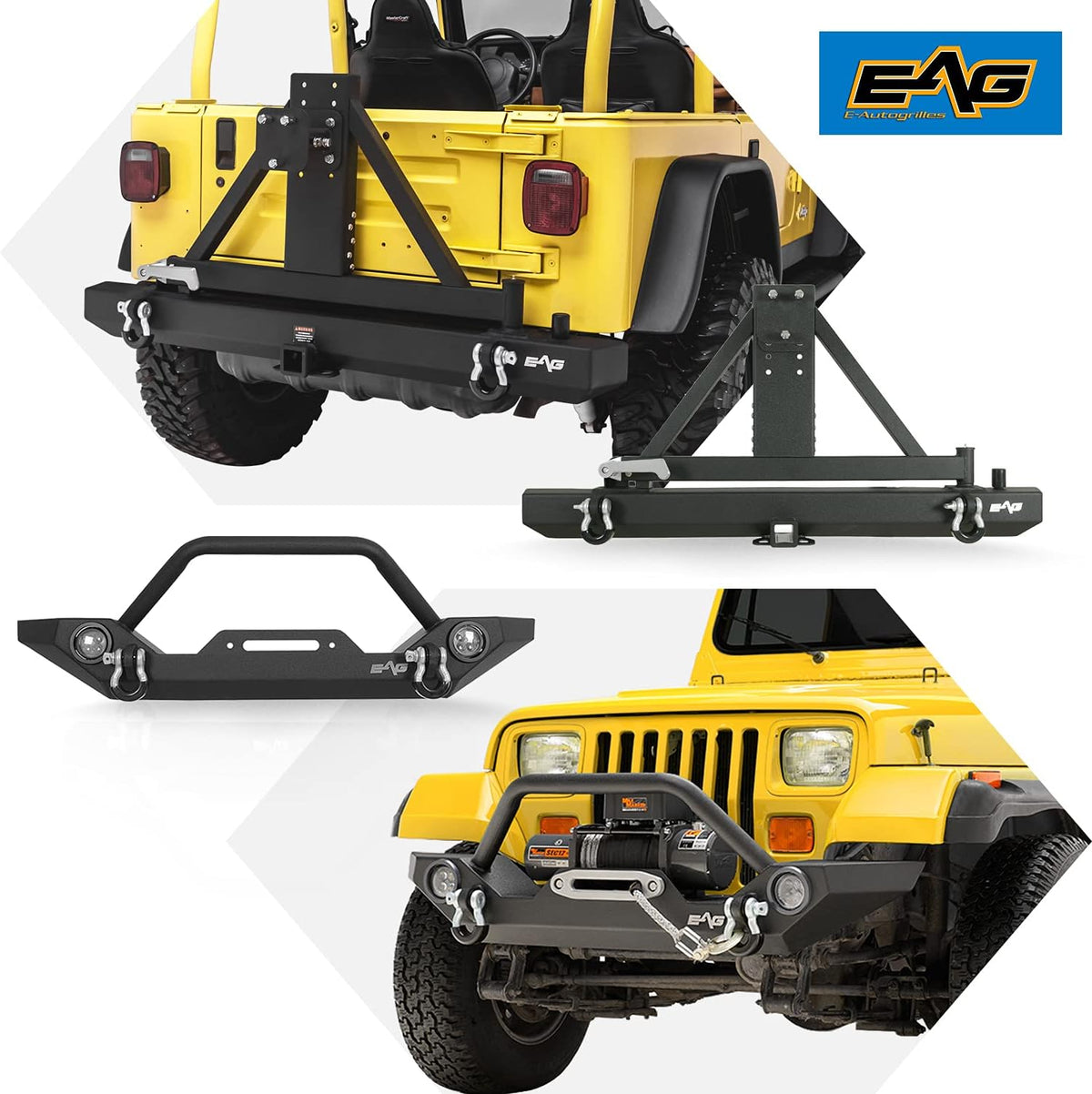 Front Bumper with LED Lights and Rear Bumper with Tire Carrier Combo Z301254