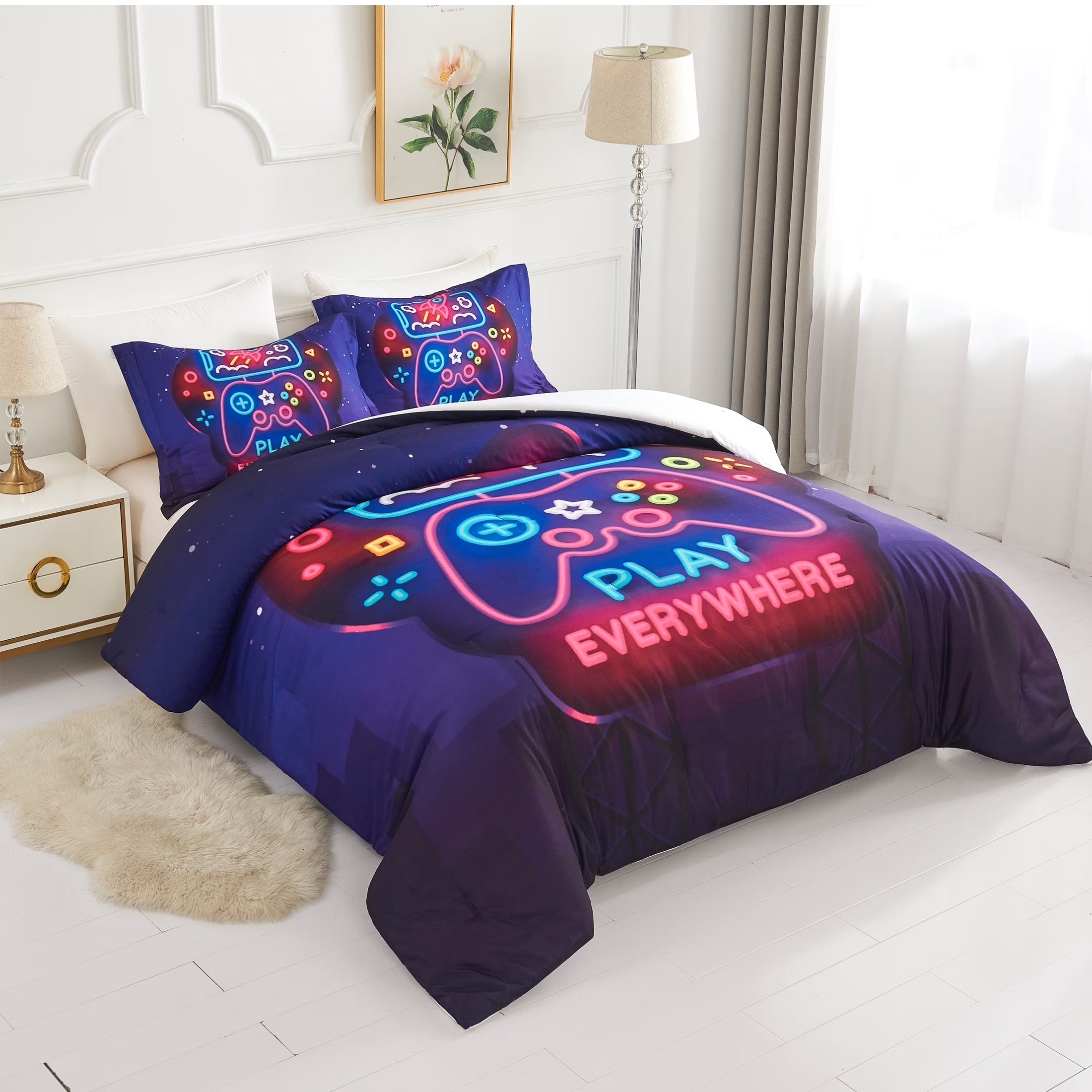 King Size Black Purple 3-Piece Kids Bedding Comforter Set U126697