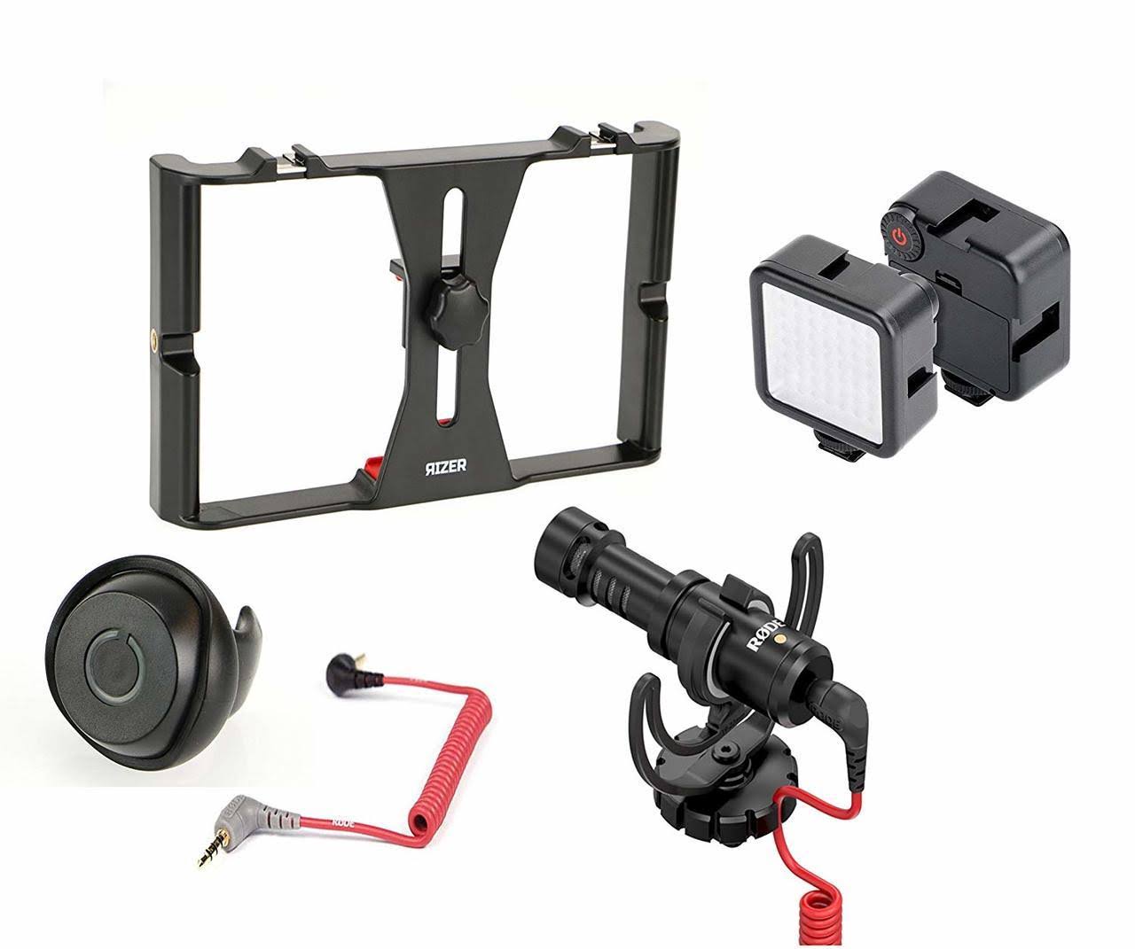 Smartphone Rig with Light, Microphone, Bluetooth Clicker, and SC7 TRRS D1518